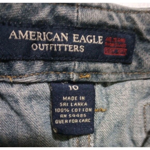 American Eagle Denim Mini Skirt Distressed Stone Wash Flap Pocket Womens Sz 10 - Picture 6 of 9